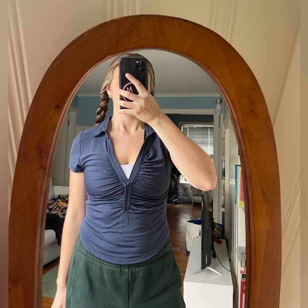 FP Movement by Free People Navy Ruched Blouse